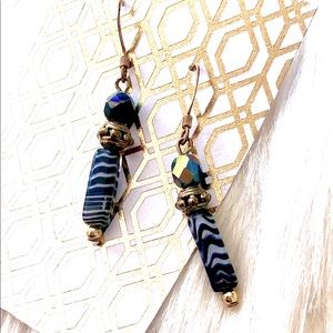 Zebra Stripe Glass Dangly Earrings!!!